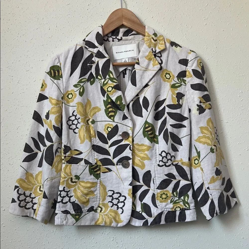 Banana Republic Women’s Y2K Linen Floral Lined Blazer Size 2